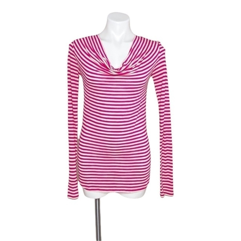 BCBGMAXAZRIA Pink & White Striped Long Sleeve Top